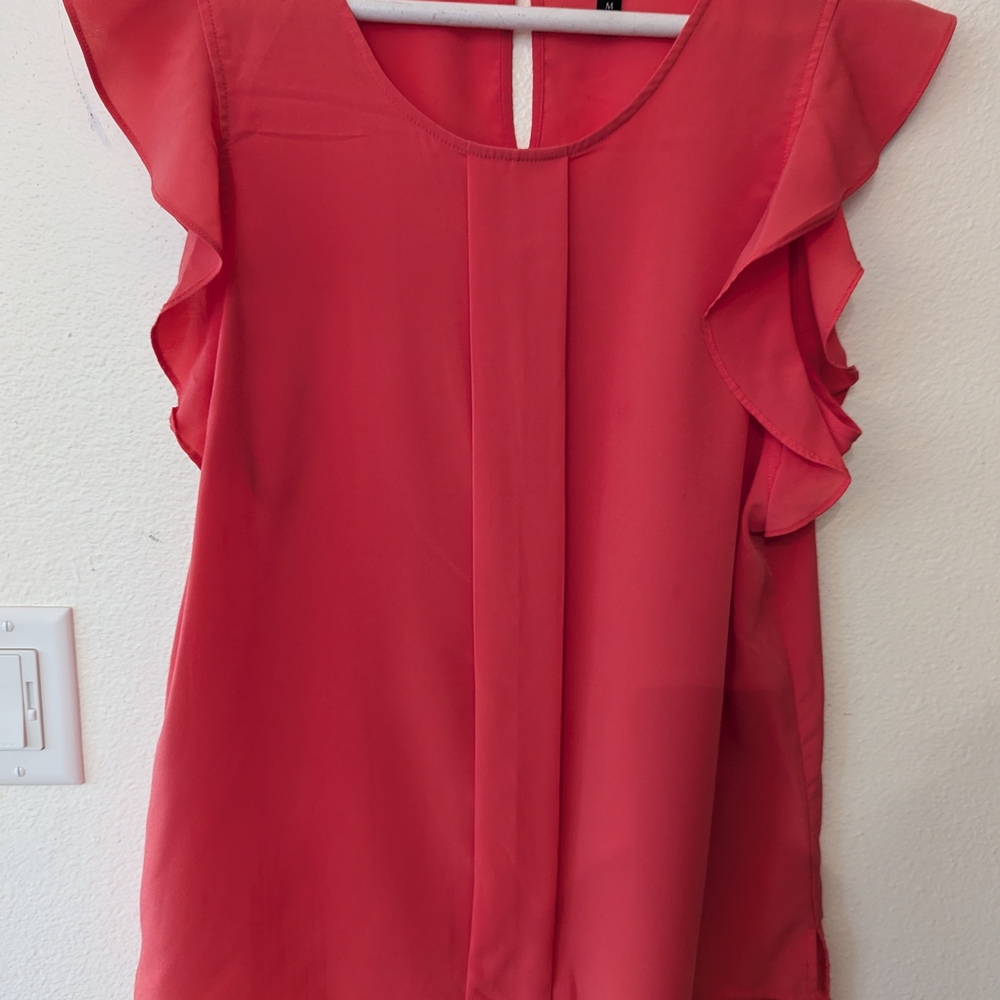 Banana Republic Vibrant Coral Flutter Sleeve Blouse